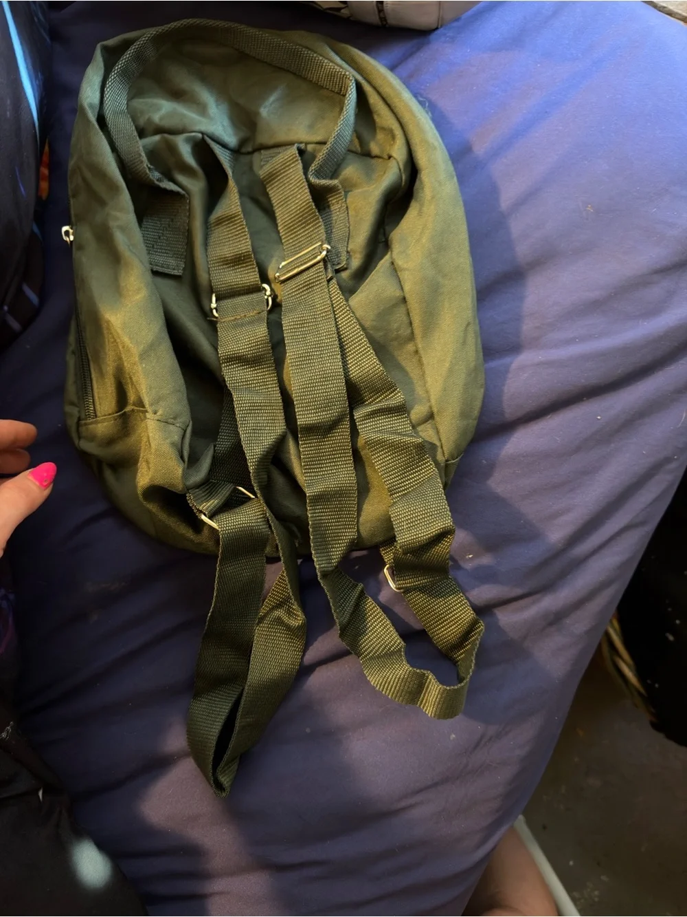 Men's Olive Green Canvas Compact Backpack - Unbranded